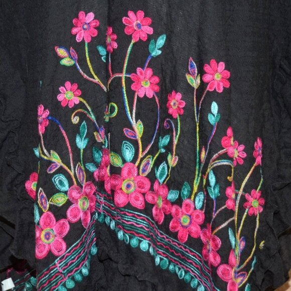 Womens Black Embroidered Floral Open Front Cover Up Cardigan Plus Size 4X Ruffle - Picture 4 of 10